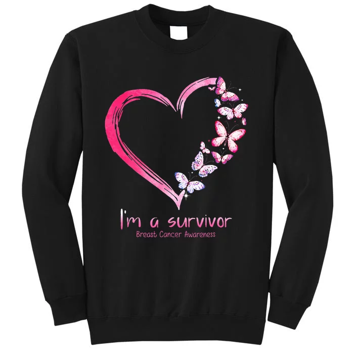 Pink Butterfly Heart Im A Survivor Breast Cancer Awareness Tall Sweatshirt