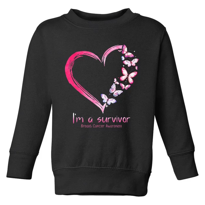 Pink Butterfly Heart Im A Survivor Breast Cancer Awareness Toddler Sweatshirt