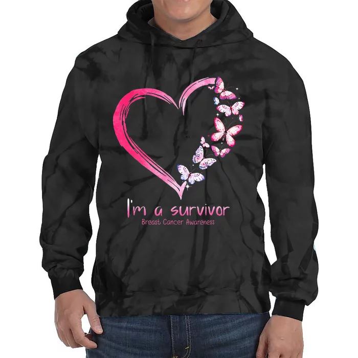 Pink Butterfly Heart Im A Survivor Breast Cancer Awareness Tie Dye Hoodie