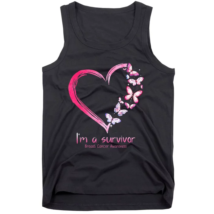 Pink Butterfly Heart Im A Survivor Breast Cancer Awareness Tank Top