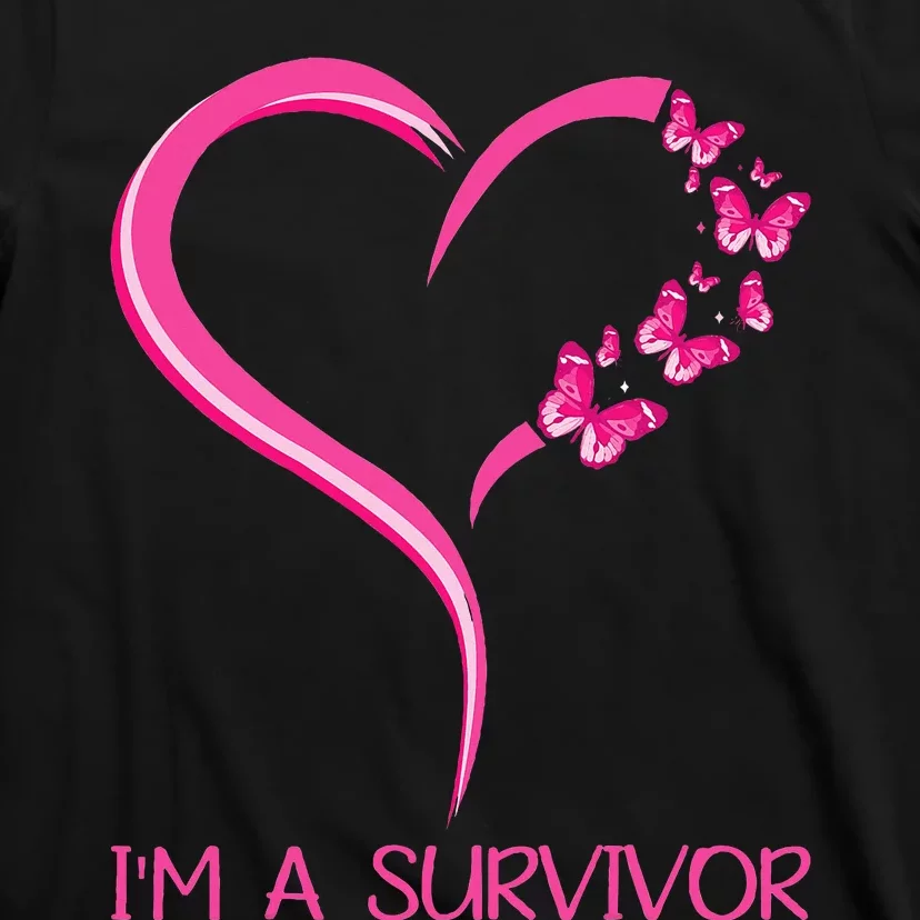 Pink Butterfly Heart IM A Survivor Breast Cancer Awareness T-Shirt