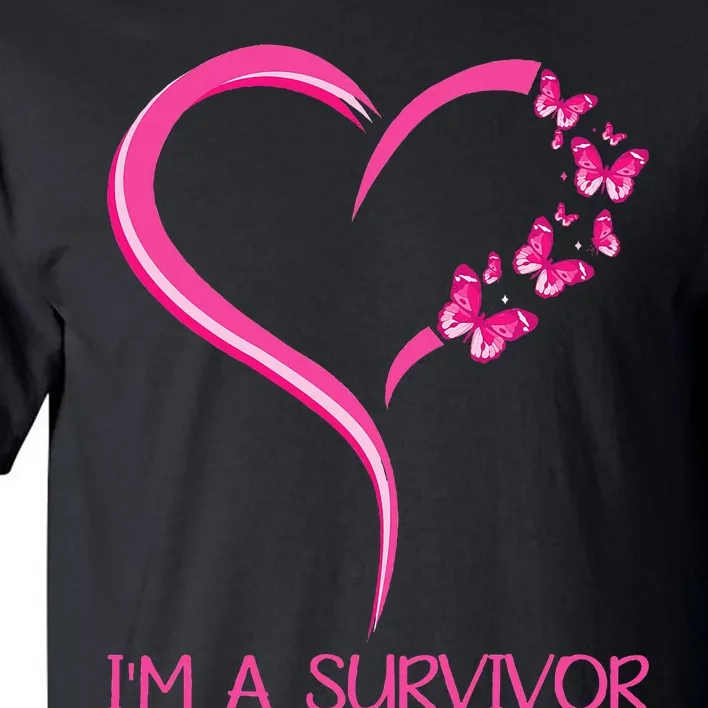 Pink Butterfly Heart IM A Survivor Breast Cancer Awareness Tall T-Shirt