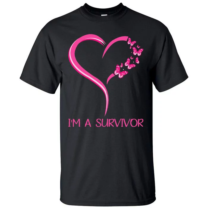 Pink Butterfly Heart IM A Survivor Breast Cancer Awareness Tall T-Shirt