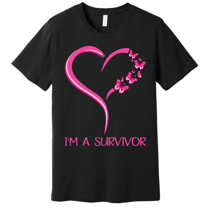 Pink Butterfly Heart IM A Survivor Breast Cancer Awareness Premium T-Shirt