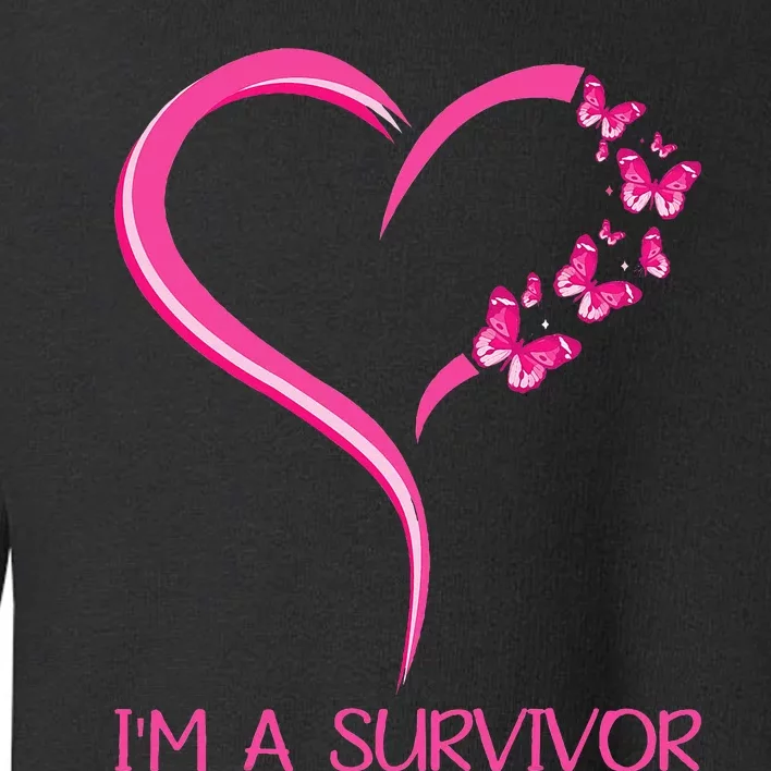 Pink Butterfly Heart IM A Survivor Breast Cancer Awareness Toddler Sweatshirt