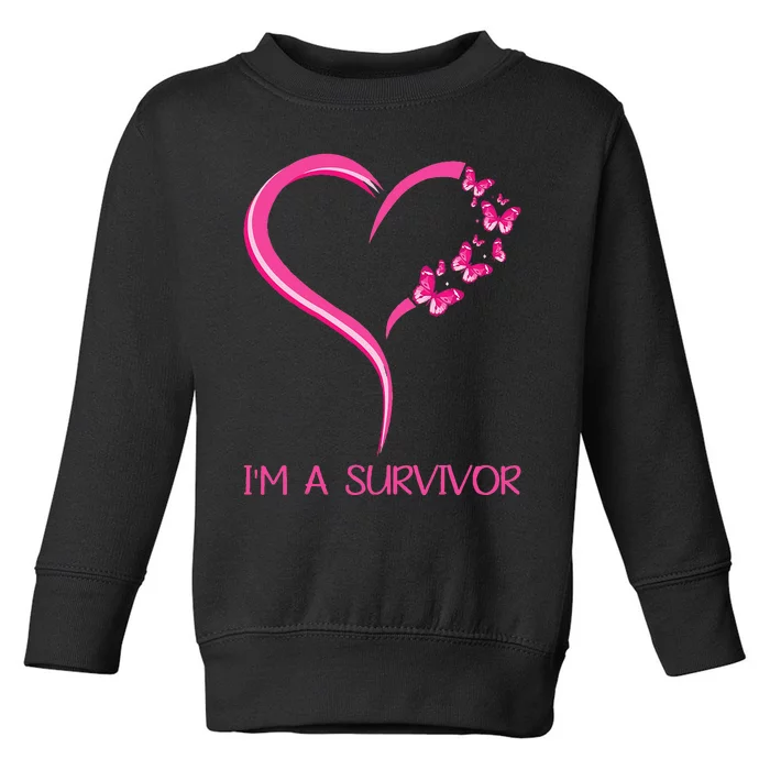 Pink Butterfly Heart IM A Survivor Breast Cancer Awareness Toddler Sweatshirt