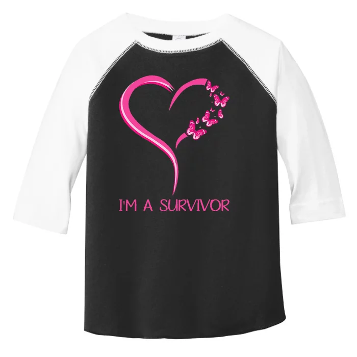 Pink Butterfly Heart IM A Survivor Breast Cancer Awareness Toddler Fine Jersey T-Shirt