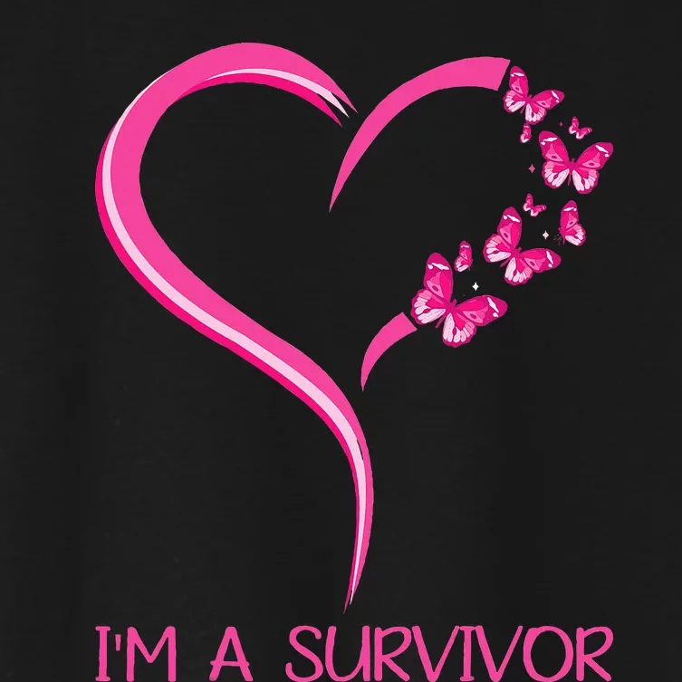 Pink Butterfly Heart IM A Survivor Breast Cancer Awareness Women's Crop Top Tee