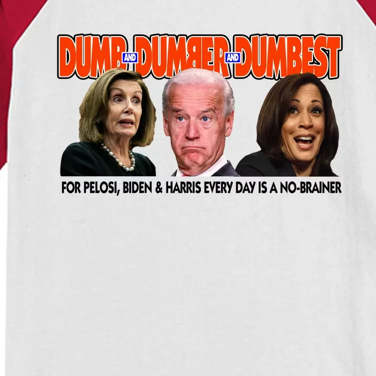 Pelosi Biden Harris Dumb And Dumber And Dumbest Funny Anti Biden Kids Colorblock Raglan Jersey