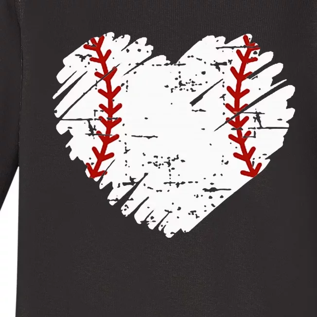 Pocket Baseball Heart Cute Softball Baby Long Sleeve Bodysuit