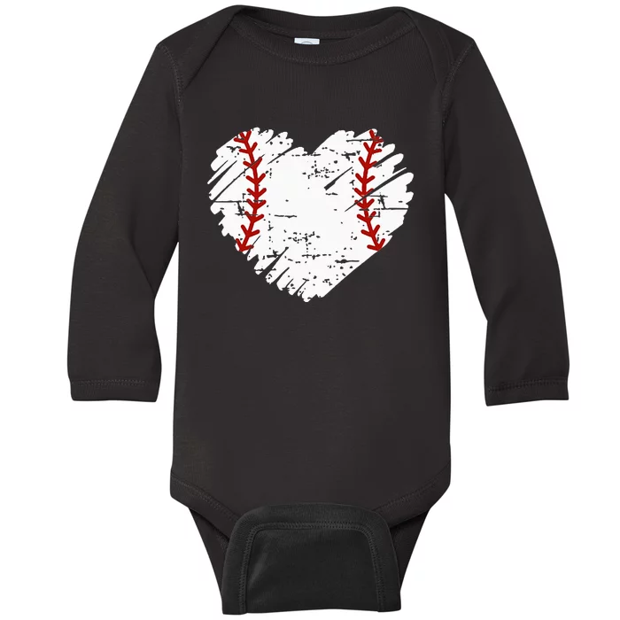 Pocket Baseball Heart Cute Softball Baby Long Sleeve Bodysuit