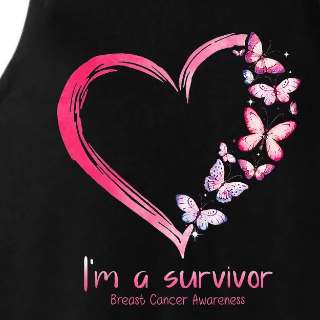 Pink Butterfly Heart Im A Survivor Breast Cancer Awareness Ladies Tri-Blend Wicking Tank