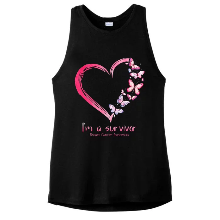 Pink Butterfly Heart Im A Survivor Breast Cancer Awareness Ladies Tri-Blend Wicking Tank