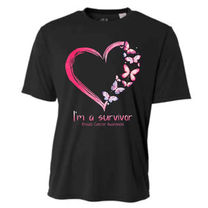 Pink Butterfly Heart Im A Survivor Breast Cancer Awareness Cooling Performance Crew T-Shirt