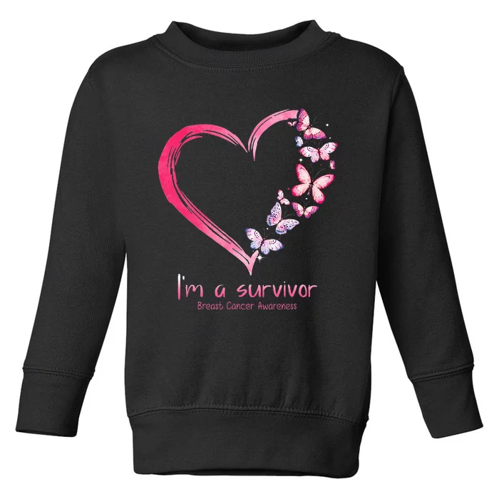 Pink Butterfly Heart Im A Survivor Breast Cancer Awareness Toddler Sweatshirt