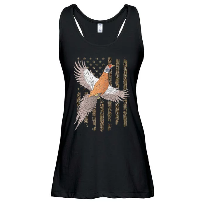 Pheasant Bird Hunting Usa American Flag Tree Camouflage Ladies Essential Flowy Tank