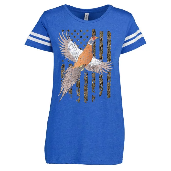 Pheasant Bird Hunting Usa American Flag Tree Camouflage Enza Ladies Jersey Football T-Shirt