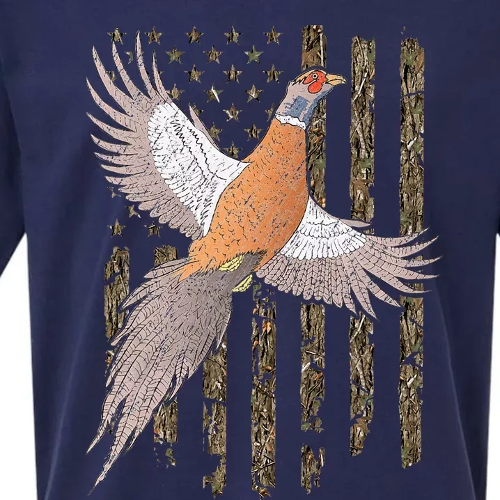 Pheasant Bird Hunting Usa American Flag Tree Camouflage Sueded Cloud Jersey T-Shirt