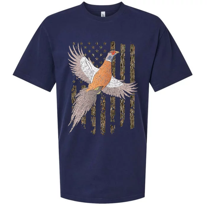 Pheasant Bird Hunting Usa American Flag Tree Camouflage Sueded Cloud Jersey T-Shirt