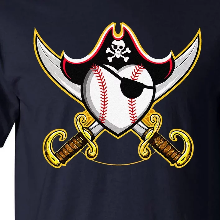 Pirate Baseball Heart Skull Pirate Tall T-Shirt