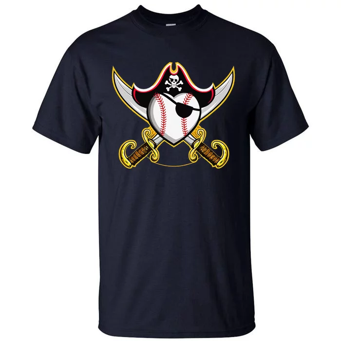 Pirate Baseball Heart Skull Pirate Tall T-Shirt