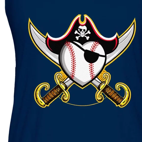 Pirate Baseball Heart Skull Pirate Ladies Essential Flowy Tank