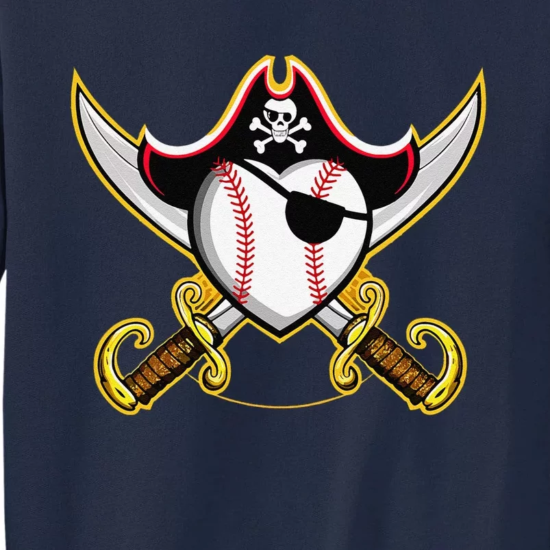 Pirate Baseball Heart Skull Pirate Tall Sweatshirt