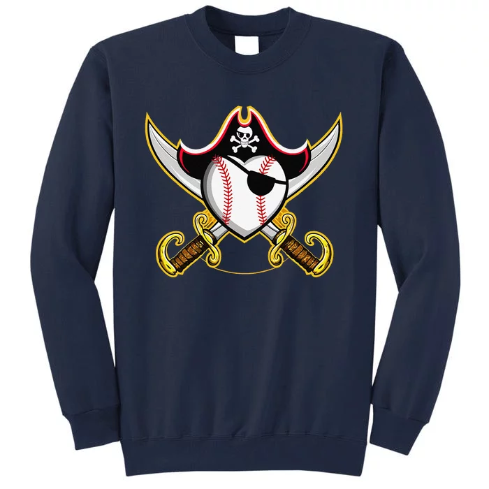 Pirate Baseball Heart Skull Pirate Tall Sweatshirt