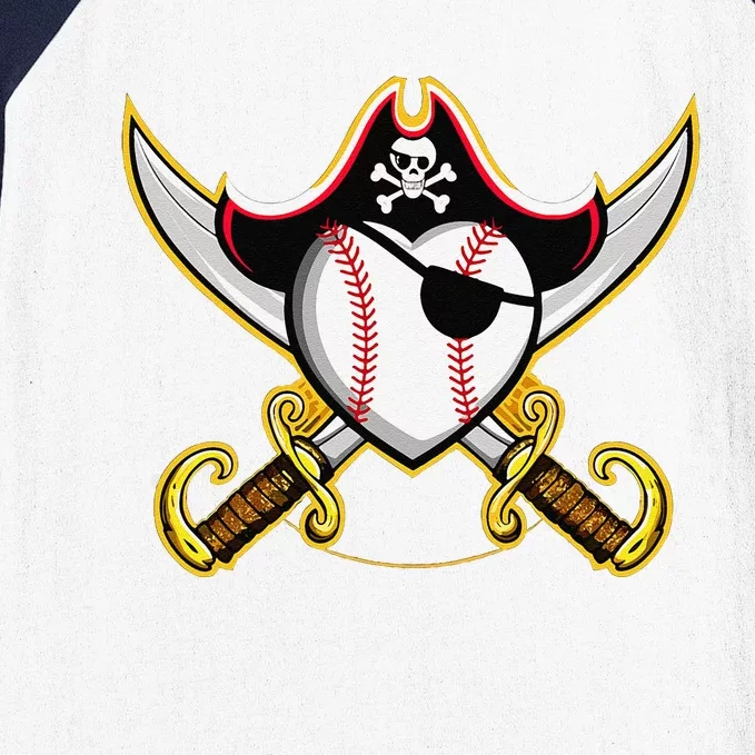 Pirate Baseball Heart Skull Pirate Baseball Sleeve Shirt