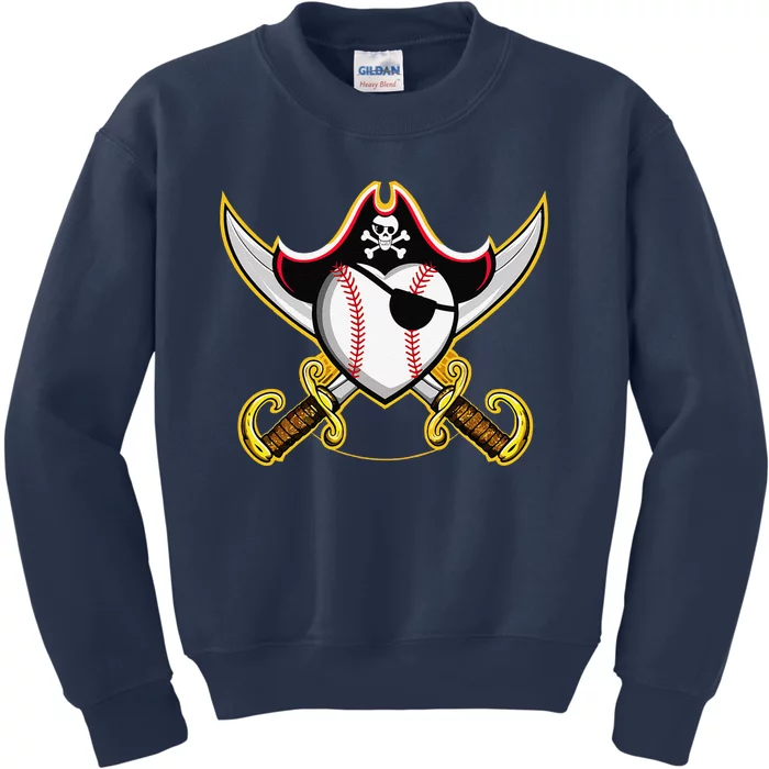 Pirate Baseball Heart Skull Pirate Kids Sweatshirt