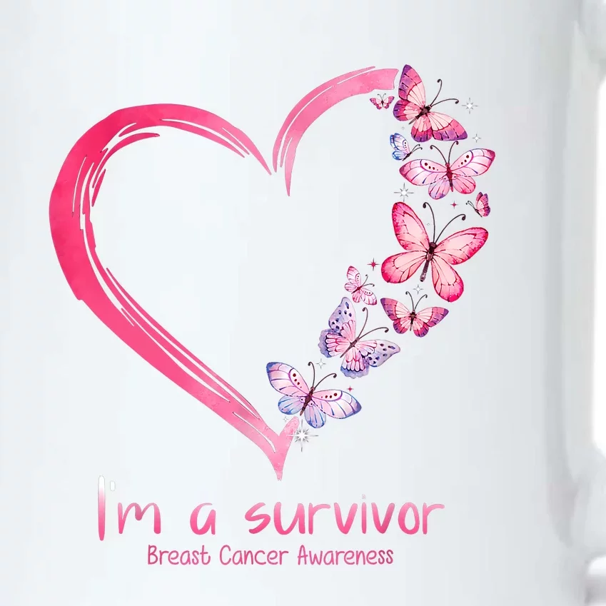 Pink Butterfly Heart Im A Survivor Breast Cancer Awareness Black Color Changing Mug