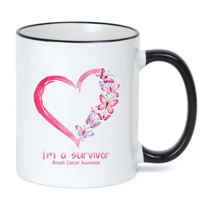 Pink Butterfly Heart Im A Survivor Breast Cancer Awareness Black Color Changing Mug