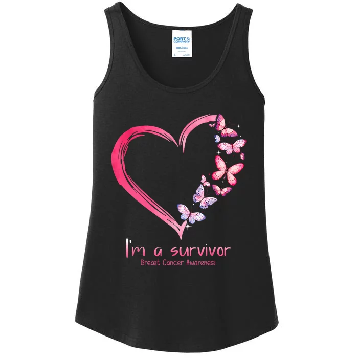 Pink Butterfly Heart Im A Survivor Breast Cancer Awareness Ladies Essential Tank