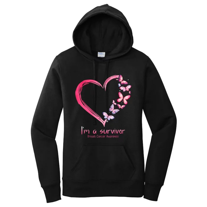 Pink Butterfly Heart Im A Survivor Breast Cancer Awareness Women's Pullover Hoodie