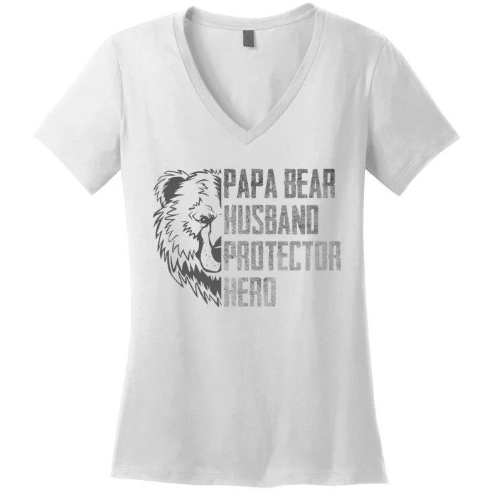 Papa Bear Husband Protector Hero Dad Funny Father's day Women's V-Neck T-Shirt