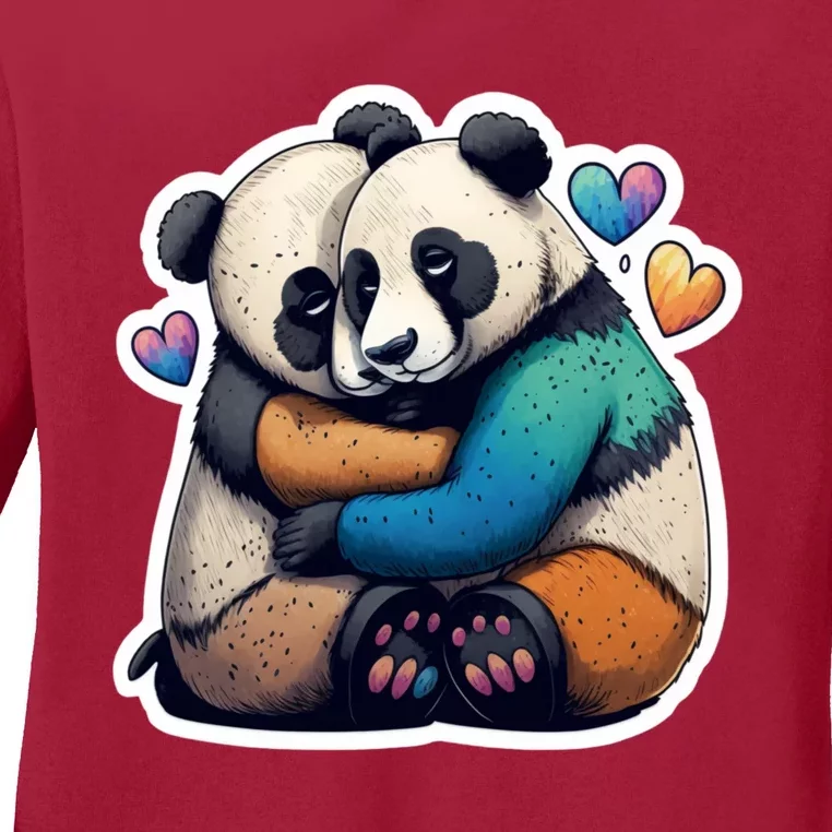 Panda Bear Hugs Love Ladies Long Sleeve Shirt