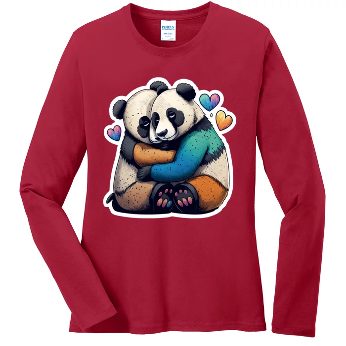 Panda Bear Hugs Love Ladies Long Sleeve Shirt