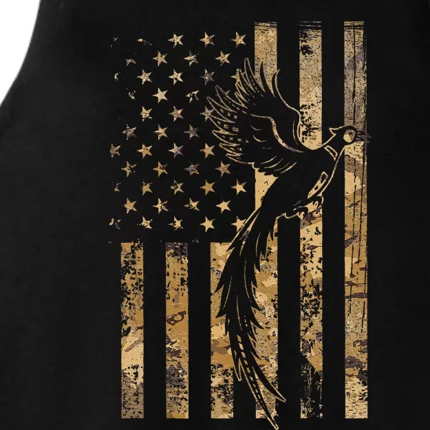 Pheasant Bird Hunter American Flag Camouflage Pheasant Hunt Ladies Tri-Blend Wicking Tank