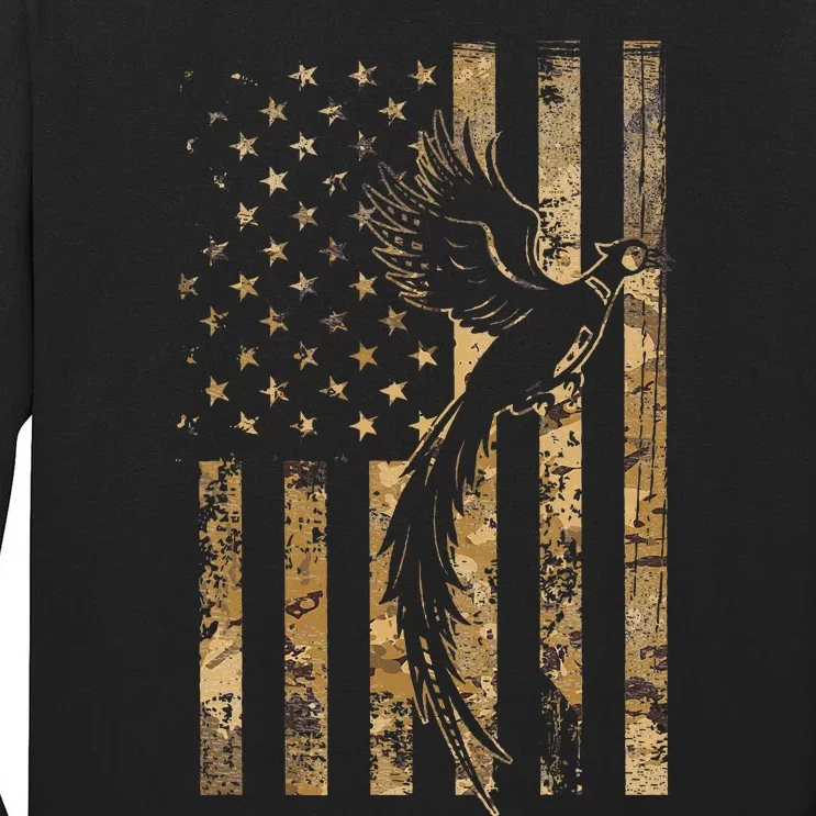 Pheasant Bird Hunter American Flag Camouflage Pheasant Hunt Tall Long Sleeve T-Shirt