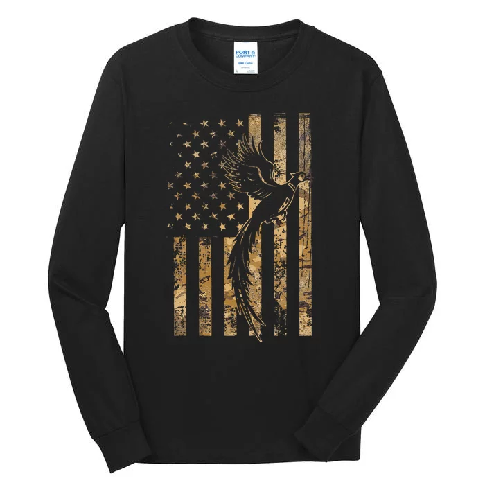 Pheasant Bird Hunter American Flag Camouflage Pheasant Hunt Tall Long Sleeve T-Shirt