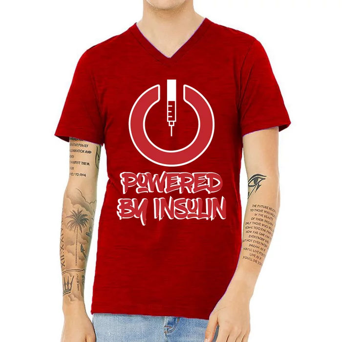 Powered By Insulin Diabetic, Diabetes V-Neck T-Shirt