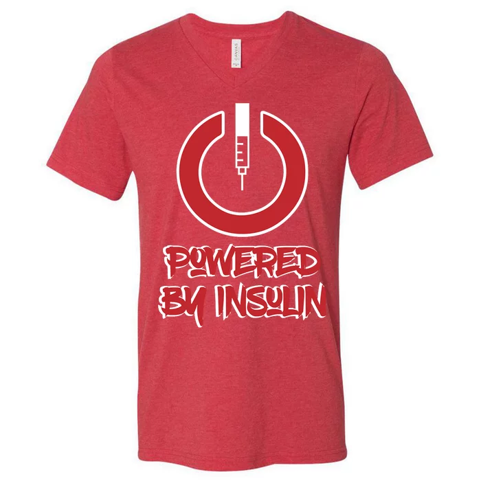 Powered By Insulin Diabetic, Diabetes V-Neck T-Shirt