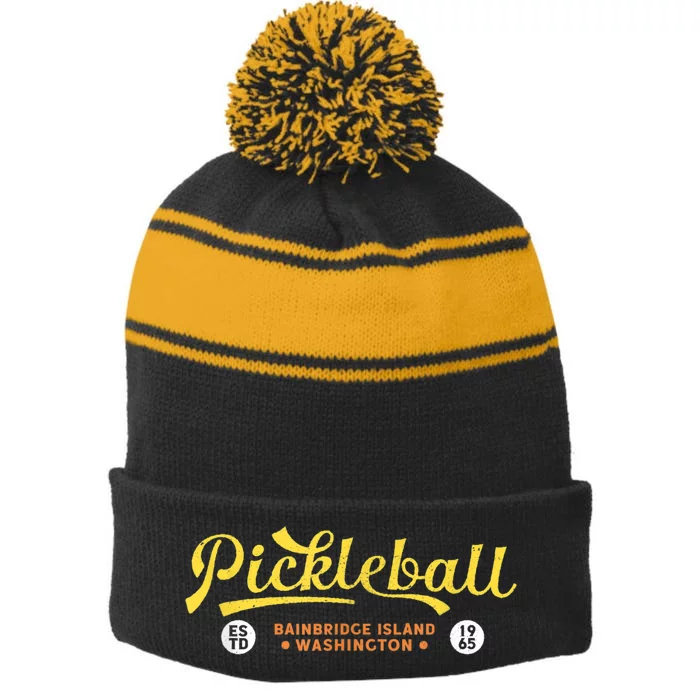 Pickleball Bainbridge Island 1965 – Vintage Pickleball Stripe Pom Pom Beanie