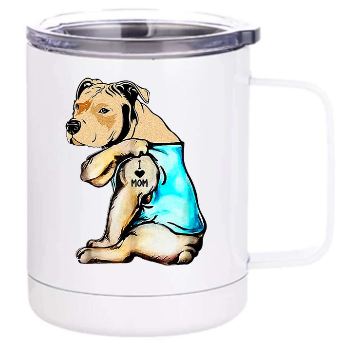 Pit Bull I Love Mom Tattoo Mother's Day Gift Front & Back 12oz Stainless Steel Tumbler Cup