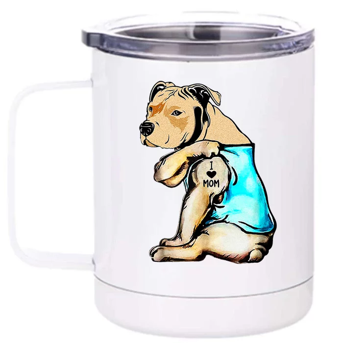 Pit Bull I Love Mom Tattoo Mother's Day Gift Front & Back 12oz Stainless Steel Tumbler Cup