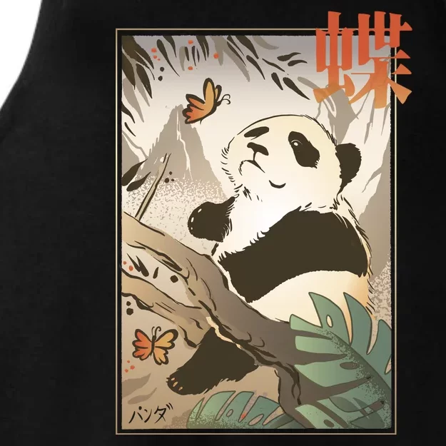 Panda Butterfly Japanese Ladies Tri-Blend Wicking Tank