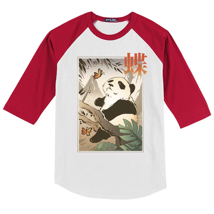 Panda Butterfly Japanese Kids Colorblock Raglan Jersey