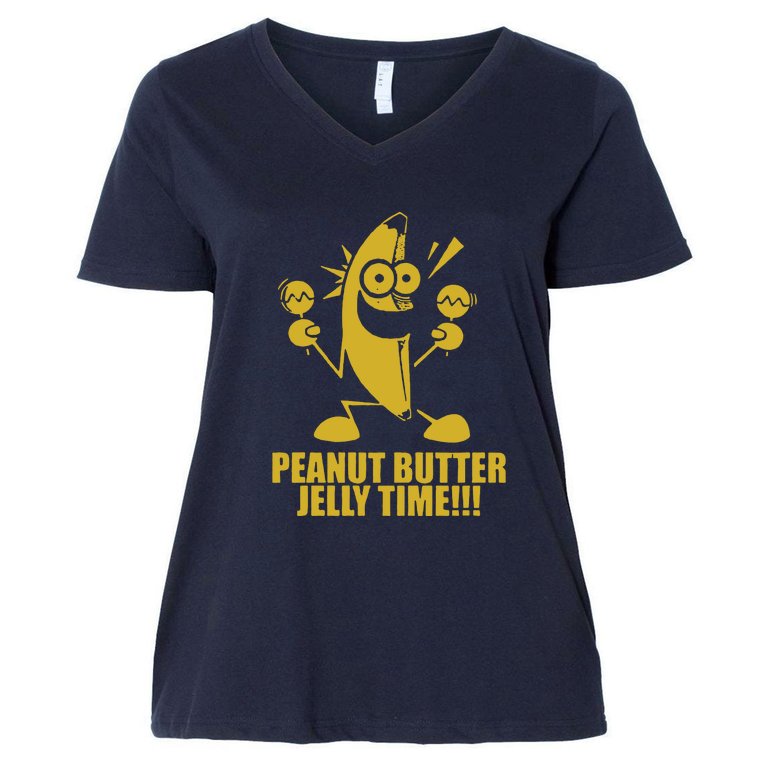 Peanut Butter Jelly Time Banana Women's V-Neck Plus Size T-Shirt