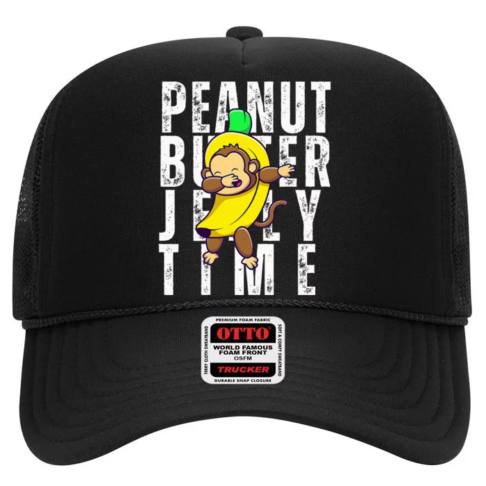 Peanut Butter Jelly Time Monkey Dancing In A Banana High Crown Mesh Trucker Hat