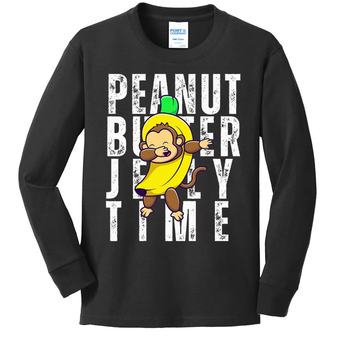 Peanut Butter Jelly Time Monkey Dancing In A Banana Kids Long Sleeve Shirt